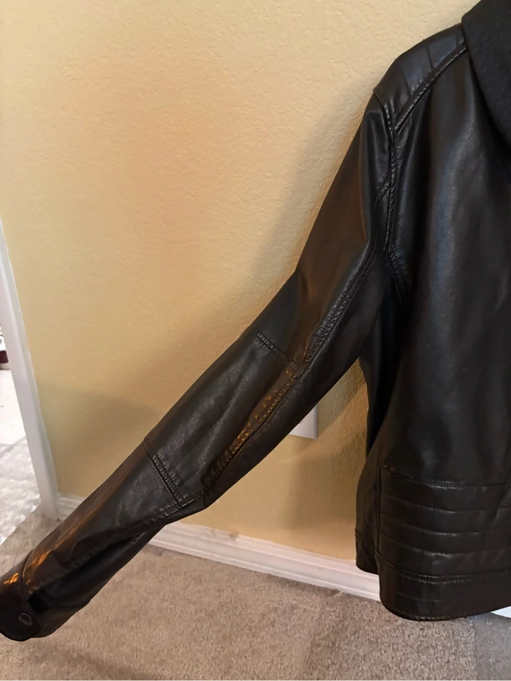Express Brown Faux Leather Bomber Jacket with Hooded Insert